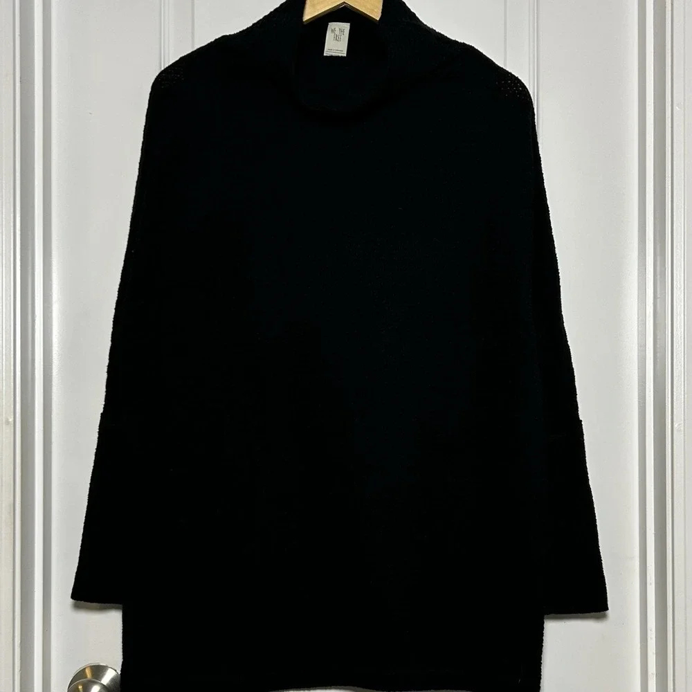 Free People We The Free Black Oversized Mock Neck Knit Tunic Pullover Sweater